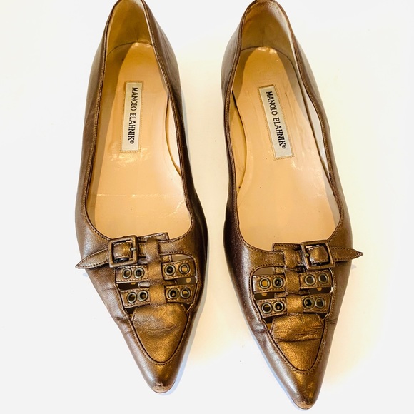 Manolo Blahnik Golden Brown Pointed Toe Flats - Picture 6 of 8